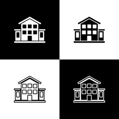 Set House icon isolated on black and white background. Home symbol. Vector
