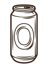 Illustration of aluminum beer can. Object in engraving hand drawn style. Old element for beer festival or Oktoberfest.