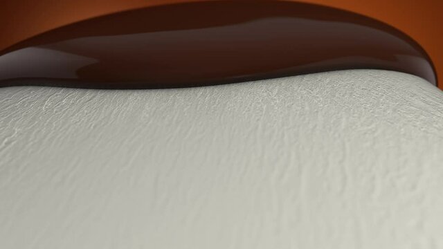 Liquid chocolate flows through eskimo ice cream.