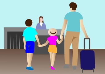 Check in desk at the airport. Flat vector illustration.