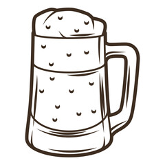 Illustration of glass mug with beer. Object in engraving hand drawn style. Old element for beer festival or Oktoberfest.