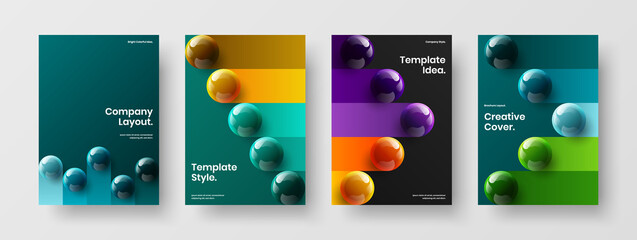 Trendy flyer vector design concept set. Simple 3D balls annual report illustration bundle.