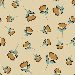 Vintage style seamless pattern with decorative flower silhouettes. Pastel beige background.