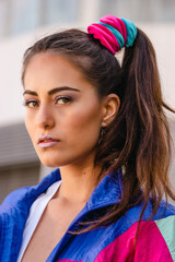 Beautiful active woman in retro outfit outdoors