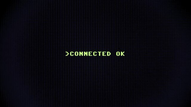 A computer terminal screen, showing the text Connecting (in red), decoded into Connected ok (in green).
