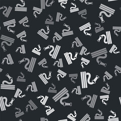 Grey Garden hose icon isolated seamless pattern on black background. Spray gun icon. Watering equipment. Vector