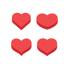 Heart icons. Isometric flat design 3d style. Love and romance symbol set.
