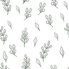 Leaves and branches seamless pattern. Floral background texture. Monochromatic nature design.