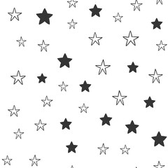 Star doodles seamless pattern. Hand drawn stars illustrations, background texture. Monochromatic.