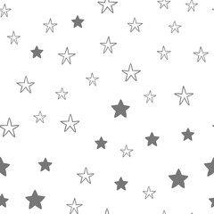 Star doodles seamless pattern. Hand drawn stars illustrations, background texture. Monochromatic.