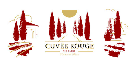 Wine label template with cypress trees - 442558512
