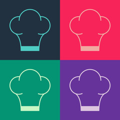 Pop art Chef hat icon isolated on color background. Cooking symbol. Cooks hat. Vector