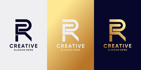 Monogram logo design initial letter R with line art style and creative concept