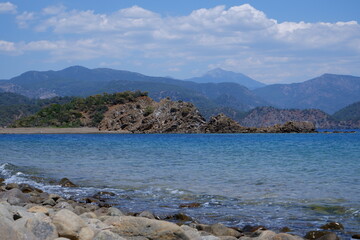 Fototapeta na wymiar landscape view from Gocek island in Fethiye with rocks
