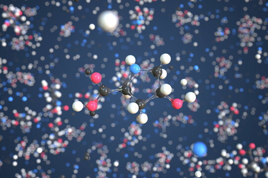 Hydroxyproline molecule, scientific molecular model, 3d rendering