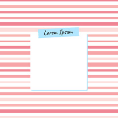 Note paper with colorful horizontal lines. Blank sheet, sticky note, daily planner, to do list. Space for text. Vector illustration.