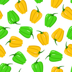 Seamless pattern of green and yellow sweet bell pepper. Vector illustration of vegetables.