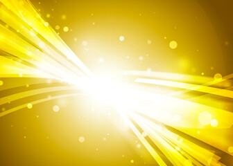 Gold wave line and sparkle rays glitter lights with bokeh elegant lens flare abstract background. wave sparks background.