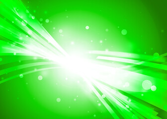 Green wave line and sparkle rays glitter lights with bokeh elegant lens flare abstract background. wave sparks background.