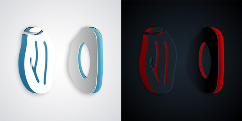 Paper cut Date fruit icon isolated on grey and black background. Paper art style. Vector