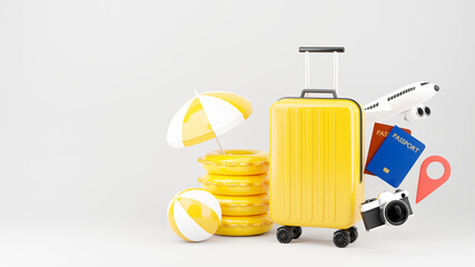 suitcase with summer tourism concept for product display