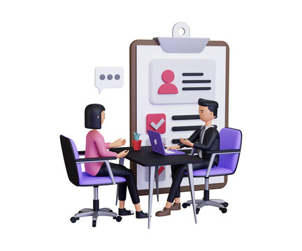 3d business man interviewing a woman with identity documents