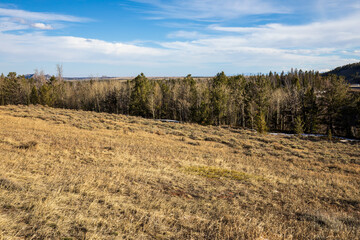 Obraz na płótnie Canvas Wyoming landscape in Spring. Interstate 80 highway at Summit Rest Area.