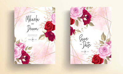  Wedding invitation card with beautiful maroon flower decoration