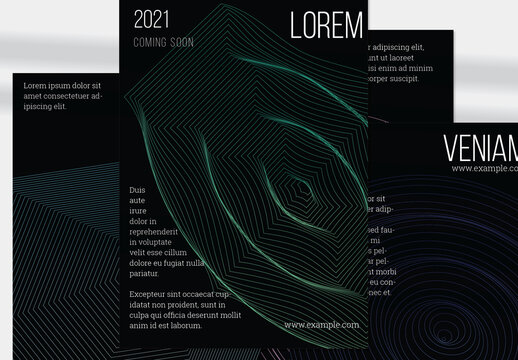 Flyer Layout with Geometric Wireframe Shapes on Black