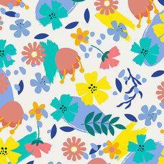 Plakat Abstract flat hand draw floral pattern background. Vector.