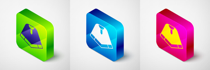 Isometric Traditional mexican poncho clothing icon isolated on grey background. Square button. Vector