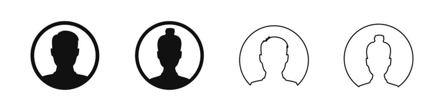 User Profile Avatar In Circle Icon, Male And Female Silhouette In Round Shape For Anonymous Internet Social Media Man And Woman Flat Illustration.