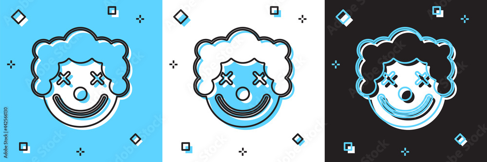 Sticker set clown head icon isolated on blue and white, black background. vector