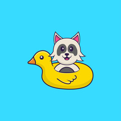 Cute dog With Duck buoy. Animal cartoon concept isolated. Can used for t-shirt, greeting card, invitation card or mascot. Flat Cartoon Style