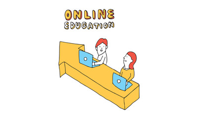 PCを使ってオンラインで授業を受ける兄弟・姉妹