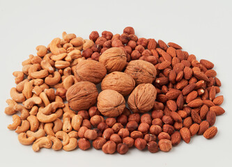 The natural background is made of different types of nuts. super food.