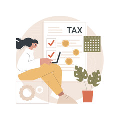 Filing taxes by yourself abstract concept vector illustration. Budget calculation, personal income, gather paperwork, e-file earnings statement documents, savings refund abstract metaphor.