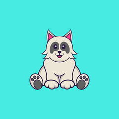 Cute dog is sitting. Animal cartoon concept isolated. Can used for t-shirt, greeting card, invitation card or mascot. Flat Cartoon Style