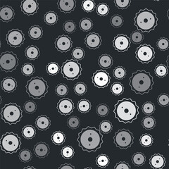 Grey Circular saw blade icon isolated seamless pattern on black background. Saw wheel. Vector