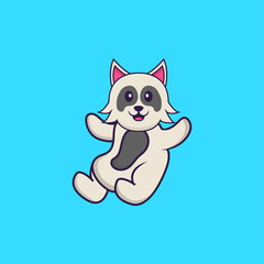 Cute dog is flying. Animal cartoon concept isolated. Can used for t-shirt, greeting card, invitation card or mascot. Flat Cartoon Style
