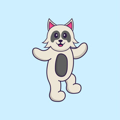 Cute dog is dancing. Animal cartoon concept isolated. Can used for t-shirt, greeting card, invitation card or mascot. Flat Cartoon Style