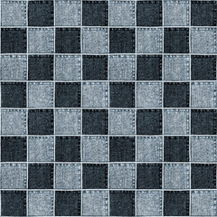 Jeans patchwork fashion background. Denim black and grey grunge textured seamless pattern