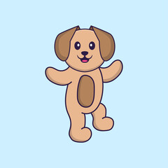 Cute dog is dancing. Animal cartoon concept isolated. Can used for t-shirt, greeting card, invitation card or mascot. Flat Cartoon Style