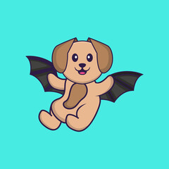 Cute dog is flying with wings. Animal cartoon concept isolated. Can used for t-shirt, greeting card, invitation card or mascot. Flat Cartoon Style
