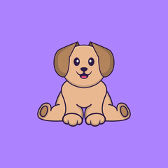 Cute dog is sitting. Animal cartoon concept isolated. Can used for t-shirt, greeting card, invitation card or mascot. Flat Cartoon Style