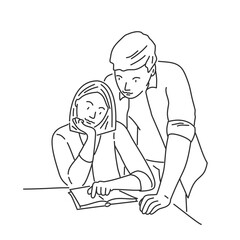 Guy helping a girl do her homework