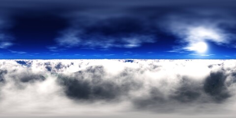 Panorama of clouds, HDRI, environment map , Round panorama, spherical panorama, equidistant projection, panorama 360, flying above the clouds,sky above the clouds, 3D rendering