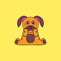 Cute dog is sitting. Animal cartoon concept isolated. Can used for t-shirt, greeting card, invitation card or mascot. Flat Cartoon Style