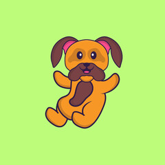 Cute dog is flying. Animal cartoon concept isolated. Can used for t-shirt, greeting card, invitation card or mascot. Flat Cartoon Style