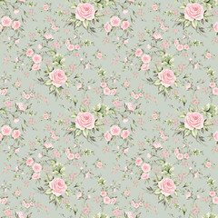 Floral seamless pattern luxury roses drawn on paper with paints